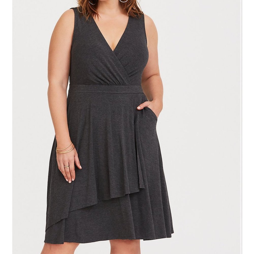 Torrid Gray Surplice Jersey Dress, 5X